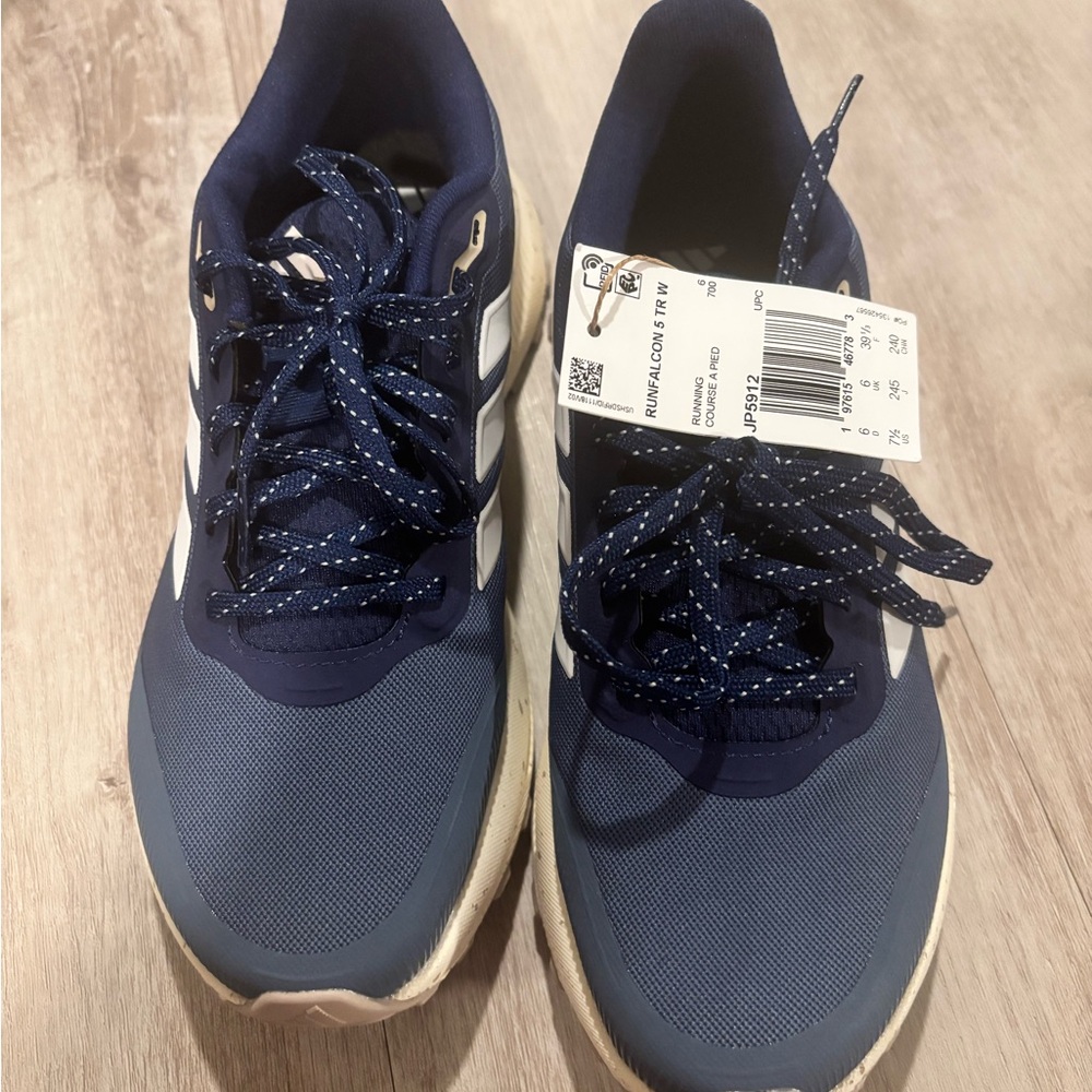 Adidas Dark Blue Running Shoes with White Stripes